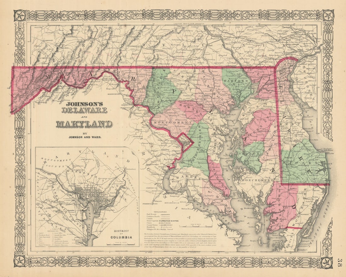 Johnson's Delaware, Maryland & District of Columbia. Counties 1866 old map (1 of 1)
