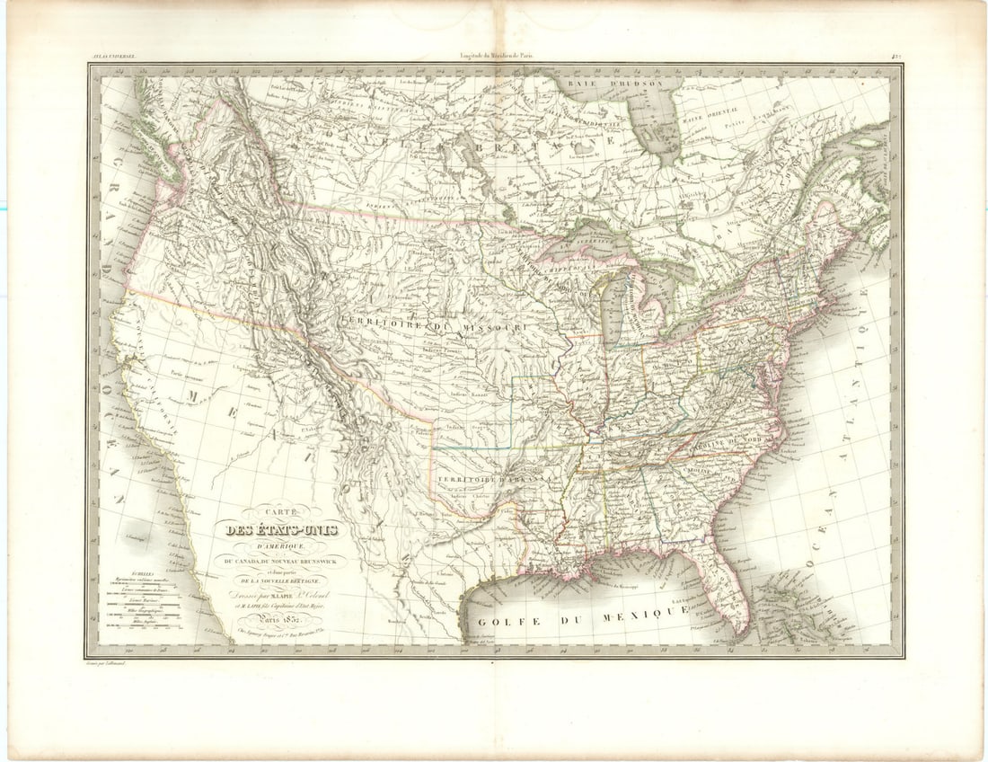 Carte des Etats-Unis d'Amerique, du Canada… United States USA. LAPIE 1832 map (1 of 1)