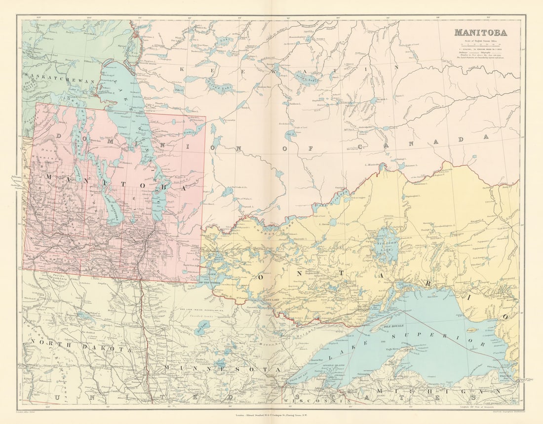 Manitoba. West Ontario, Lake Superior & Winnipeg. Canada. STANFORD 1896 map (1 of 1)
