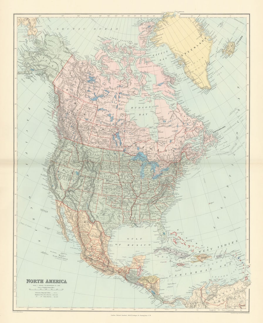 North America Manitoba postage stamp USA Canada. STANFORD 1896 old antique map (1 of 1)