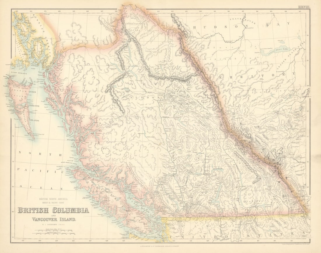 British Columbia and Vancouver Island. British North America c1863 old map: Title: British Columbia and Vancouver Island. British North America c1863 old map Description: British North America Sheet III. Pacific Coast. British Columbia and Vancouver Island'. From an undated a