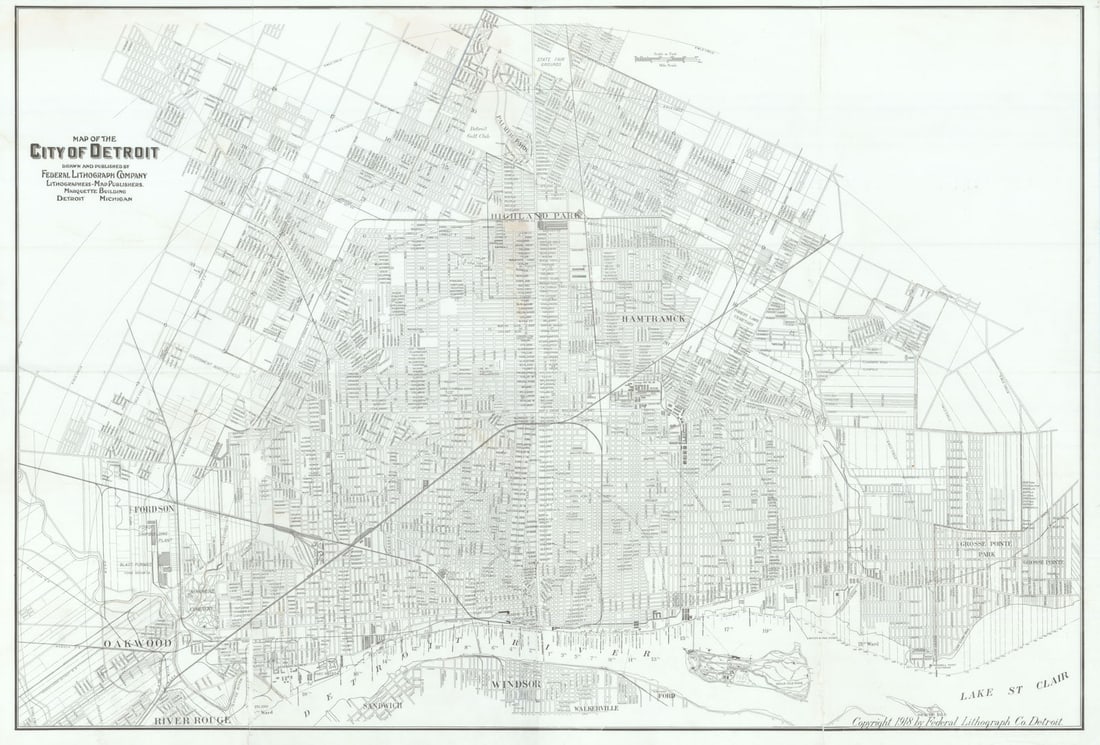 Large wall map of the City of Detroit. 27x40 inches. Federal Litho. Co. 1918 (1 of 1)