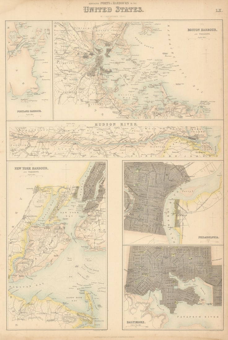 US Northern Ports & Harbours. Boston New York Philadelphia Baltimore c1863 map (1 of 1)