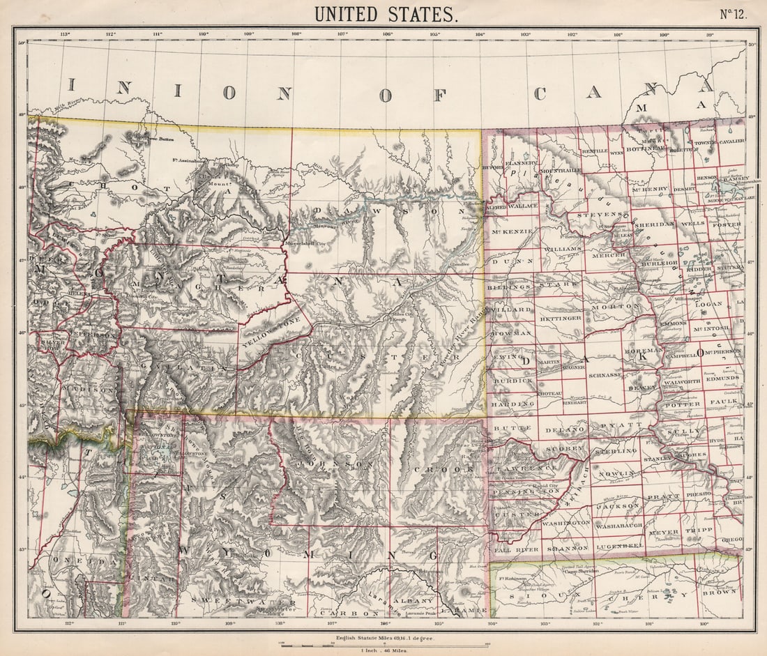 ROCKY MOUNTAINS. Montana Wyoming. Dakota Territory. LETTS 1889 old antique map (1 of 1)