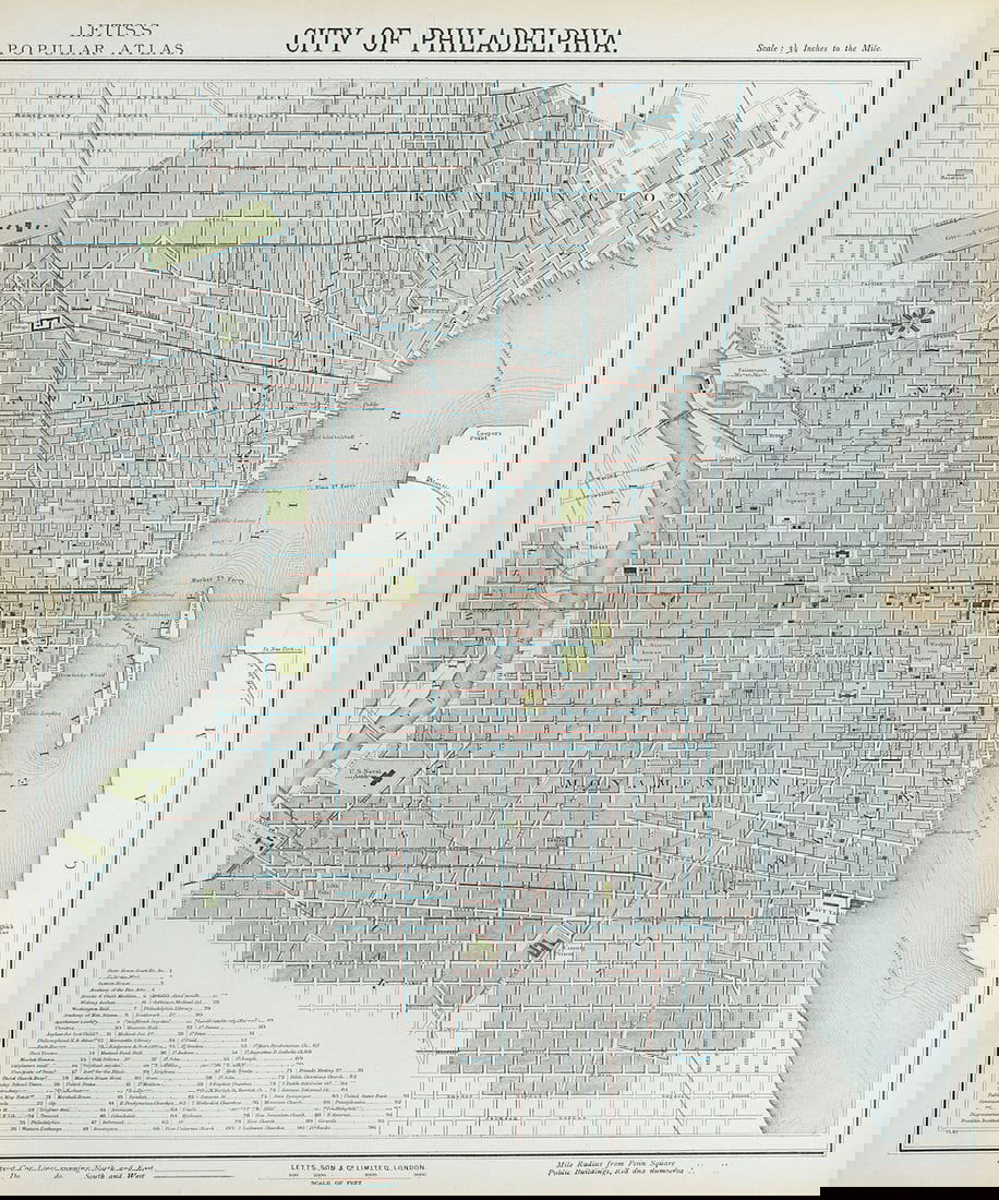 PHILADELPHIA antique town city map plan. Streetcar lines. LETTS 1883 old (1 of 1)