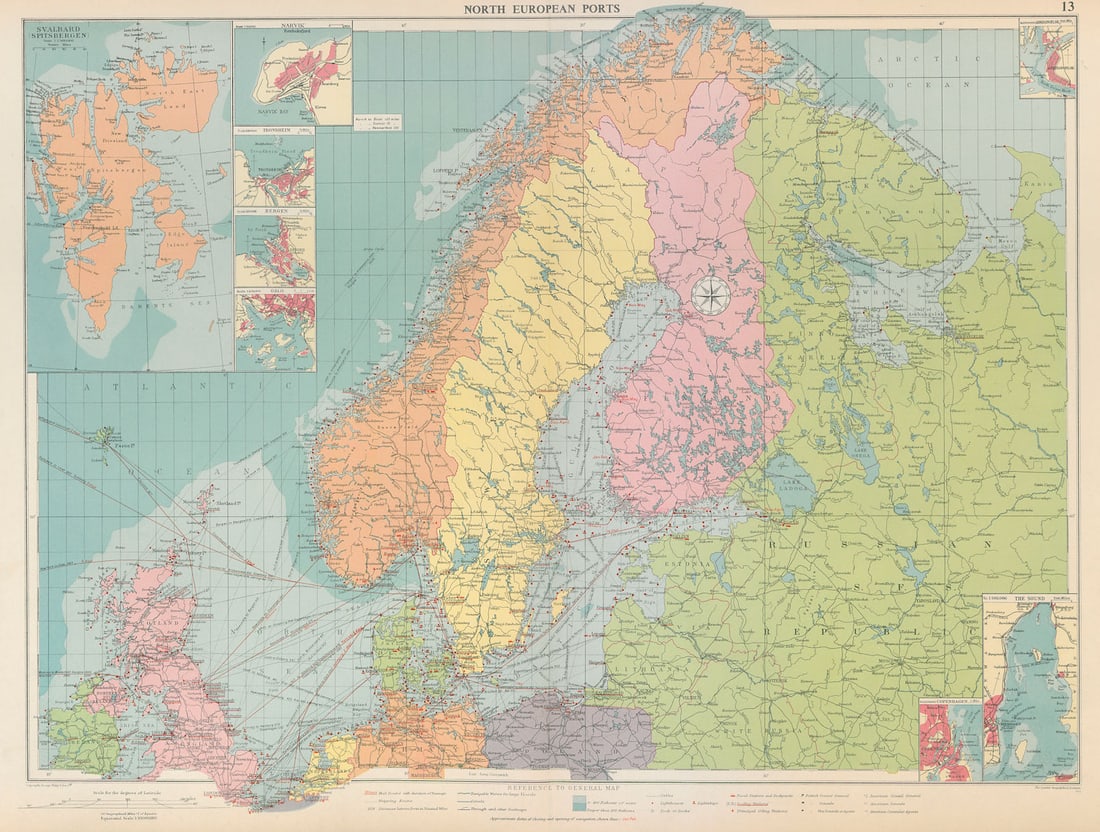 Scandinavia Russia sea chart. Ports lighthouses. Arctic Ocean Bothnia 1959 map (1 of 1)