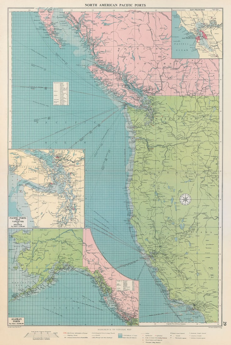 US Canada North America Pacific Ports sea chart Vancouver SF LA LARGE 1959 map (1 of 1)