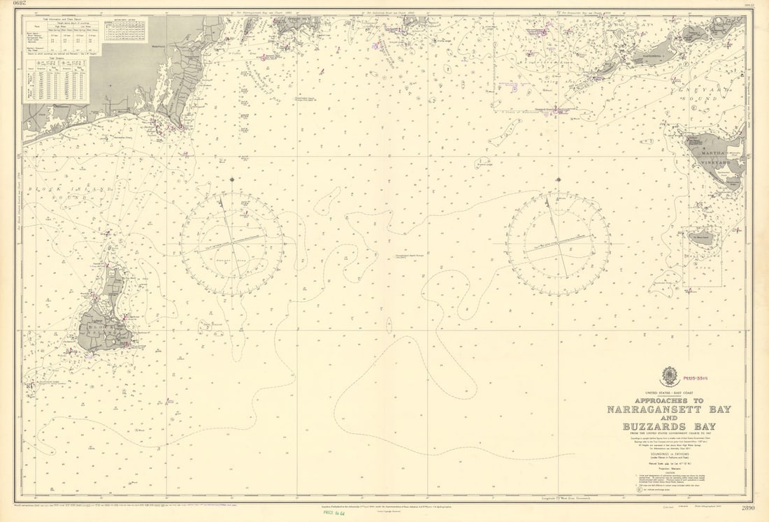 Narragansett Buzzards Bay approach Block Island ADMIRALTY chart 1948 (1956) map (1 of 1)