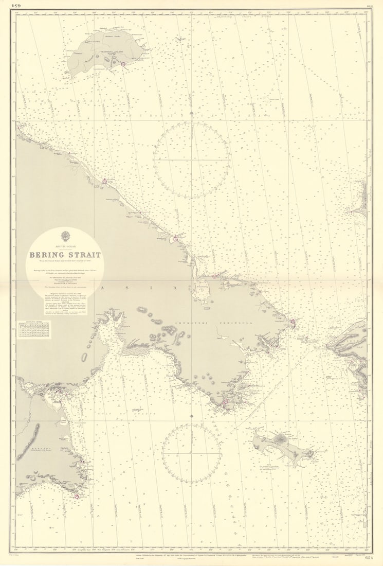 Bering Strait, Arctic Ocean. Russia Alaska. ADMIRALTY sea chart 1884 (1955) map (1 of 1)