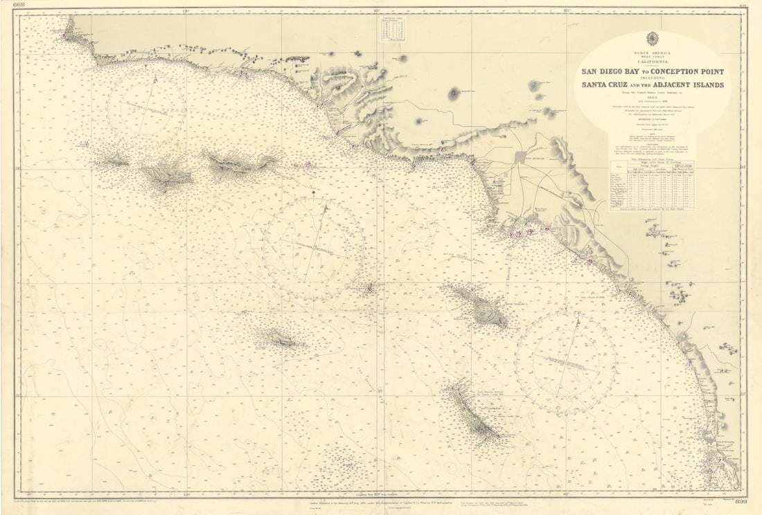 Southern California Bight islands San Diego LA ADMIRALTY chart 1885 (1955) map: Title: Southern California Bight islands San Diego LA ADMIRALTY chart 1885 (1955) map Description: North America - West Coast - California - San Diego Bay to Conception Point including Santa Cruz and