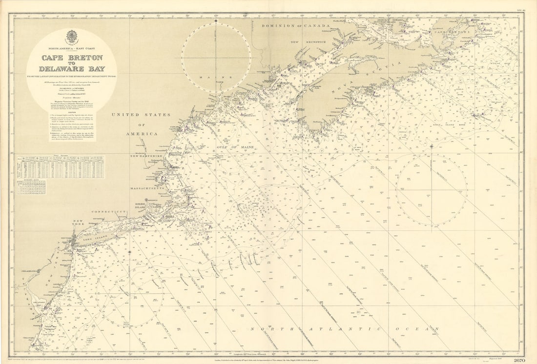 North America east coast Cape Breton-Delaware ADMIRALTY chart 1944 (1946) map (1 of 1)