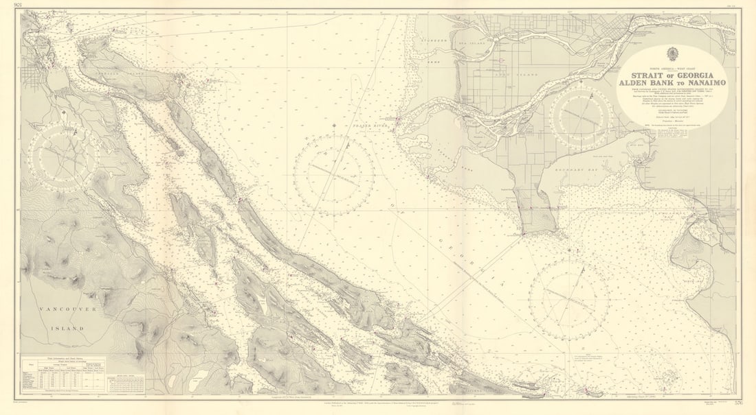 Georgia Strait Vancouver Nanaimo British Columbia ADMIRALTY chart 1954 old map (1 of 1)