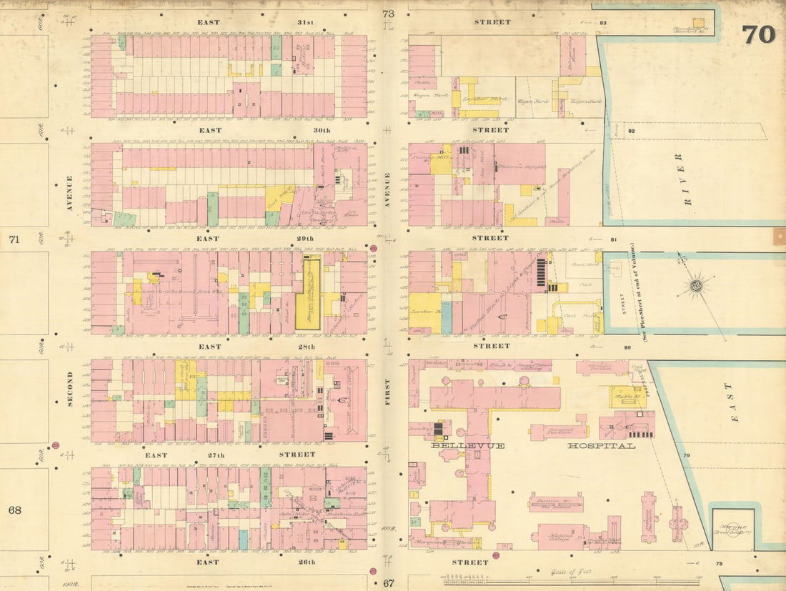 Sanborn NYC #70 Manhattan Midtown East Kips Bay Murray Hill Bellevue 1899 map (1 of 1)