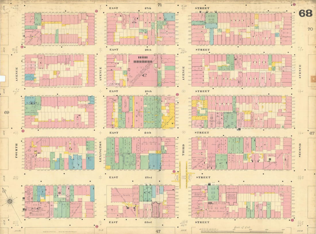Sanborn NYC #68 Manhattan Midtown Kips Bay NoMad Rose Hill Gramercy 1899 map (1 of 1)