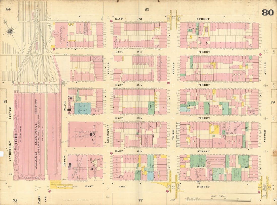 Sanborn NYC #80 Manhattan Midtown East Turtle Bay Grand Central 1899 old map (1 of 1)