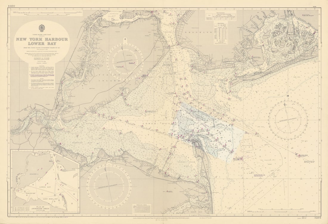 New York Harbour - Lower Bay. Admiralty chart 1965 (1950) old vintage map (1 of 1)