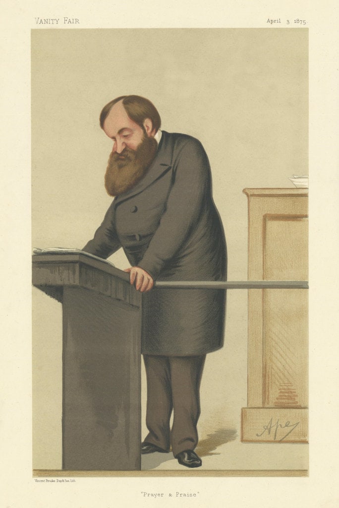 VANITY FAIR SPY CARTOON Dwight Lyman Moody 'Prayer & Praise' USA. By Ape 1875 (1 of 1)