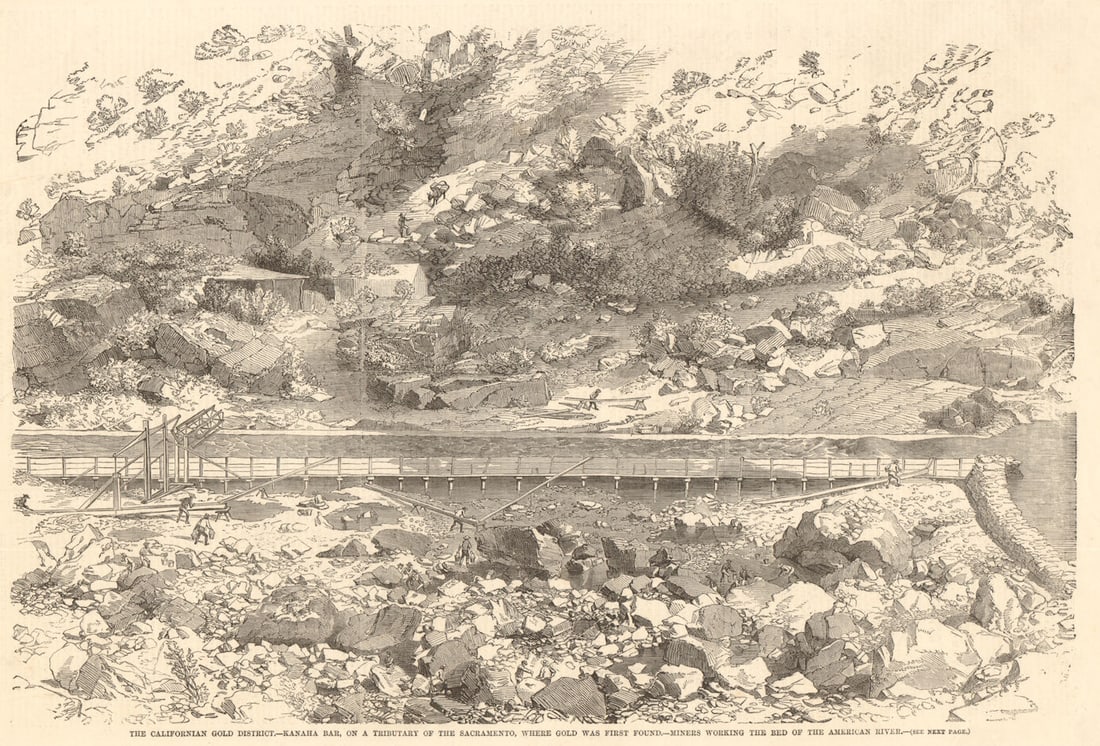 Californian gold district. Kanaha Bar. Miners working the American River 1852 (1 of 1)