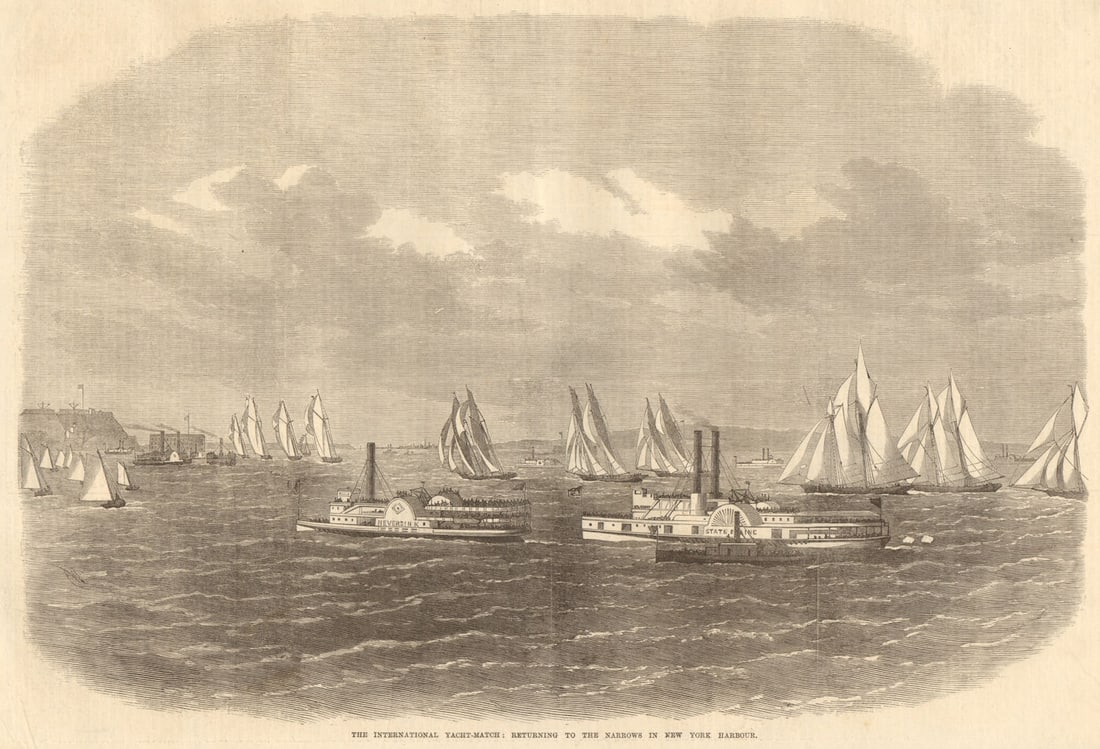 1870 America's Cup. Yacht match: returning to the New York Harbour narrows 1870 (1 of 1)