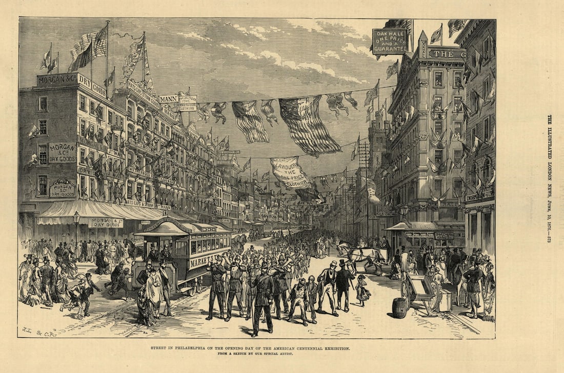 A Philadelphia street, American Centennial Exhibition opening day 1876 print (1 of 1)