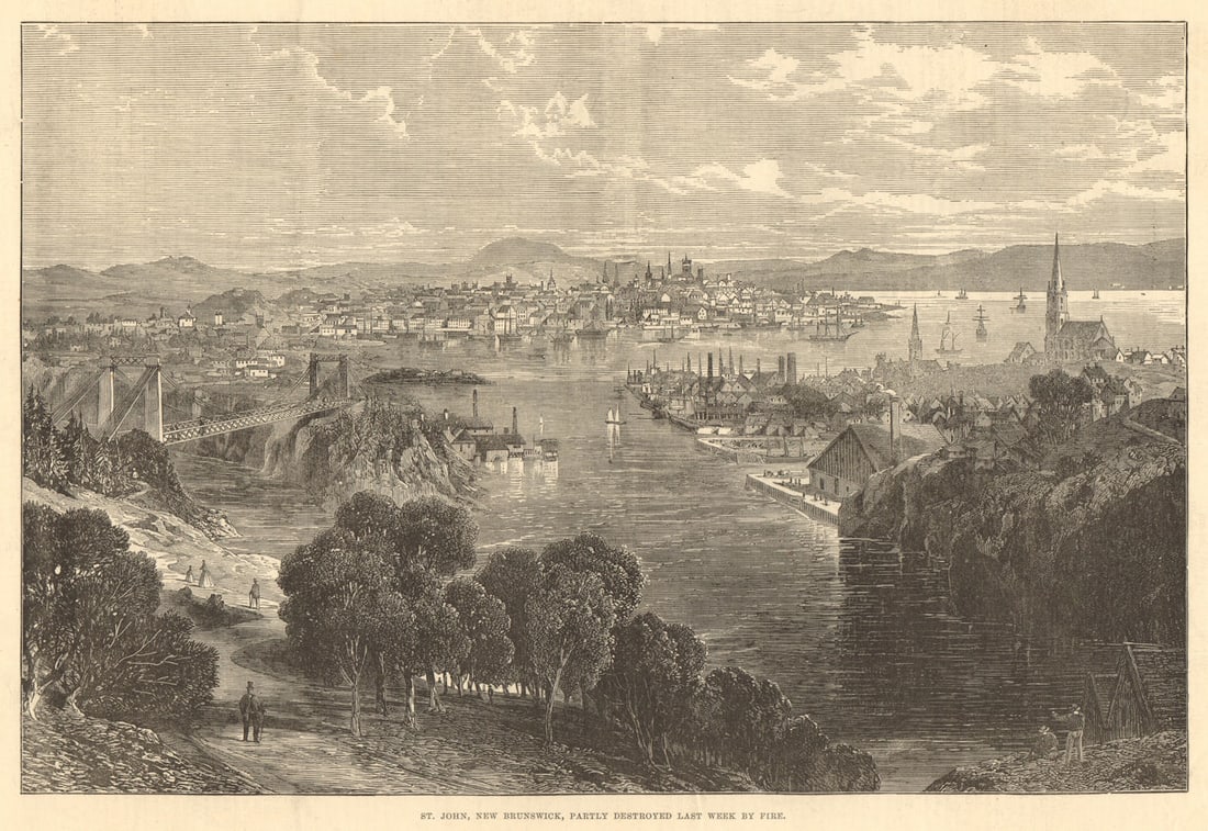 St. John, New Brunswick, partly destroyed last week by fire. Canada 1877 print: Title: St. John, New Brunswick, partly destroyed last week by fire. Canada 1877 print Description: St. John, New Brunswick, partly destroyed last week by fire' by Illustrated London News. Published