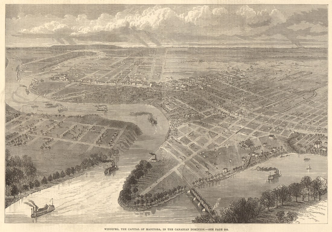 Winnipeg, the capital of Manitoba, in the Canadian Dominion 1881 old print: Title: Winnipeg, the capital of Manitoba, in the Canadian Dominion 1881 old print Description: Winnipeg, the capital of Manitoba, in the Canadian Dominion' by Illustrated London News. Published 17