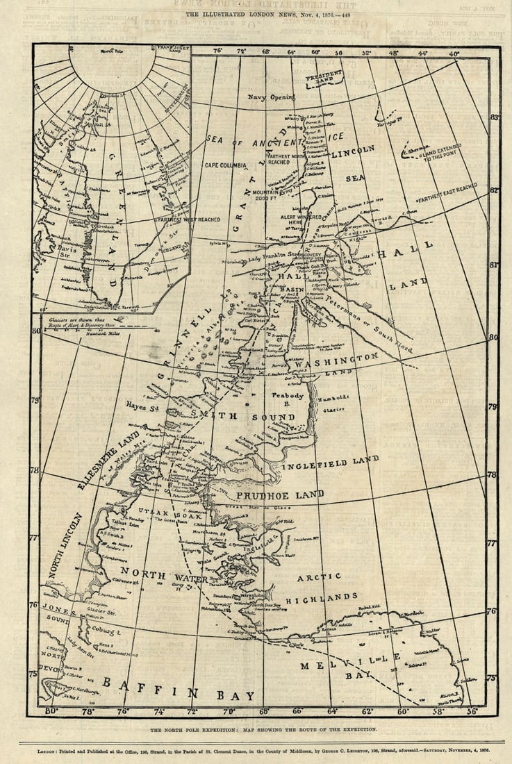 North Pole Expedition: Map showing the expedition route. Arctic 1876 old (1 of 1)