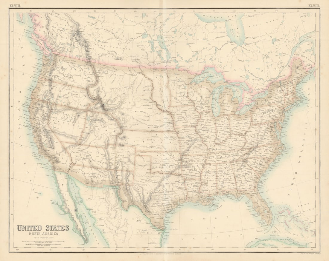 United States. New California. Confederate Arizona. Dacotah. FULLARTON c1863 map (1 of 1)