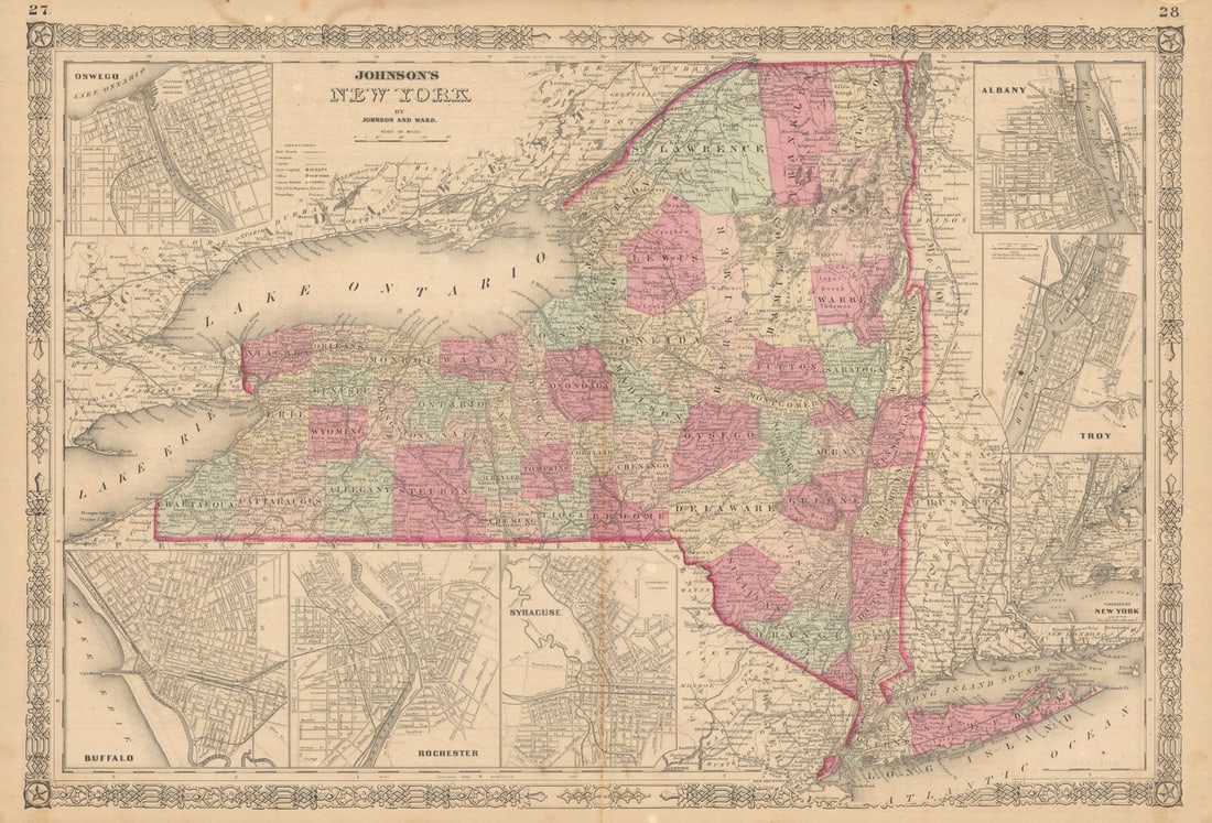 Johnson's New York state map. Albany Troy Rochester Buffalo Syracuse 1865 (1 of 1)