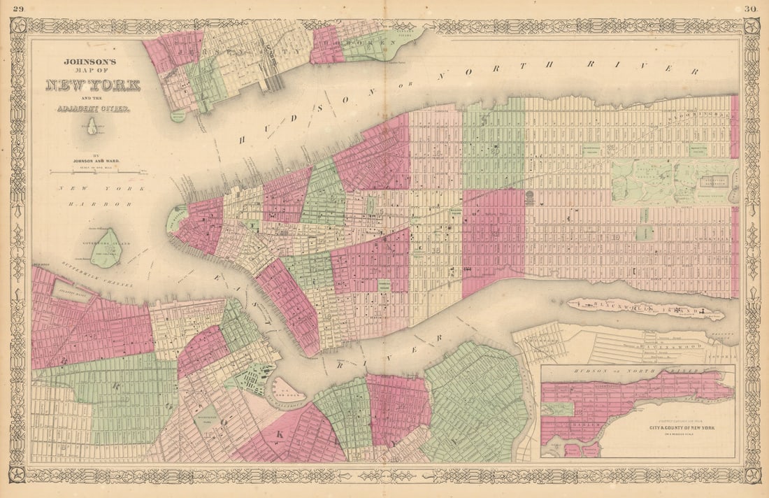 Johnson's New York & Adjacent Cities. Brooklyn Manhattan Jersey City 1865 map (1 of 1)