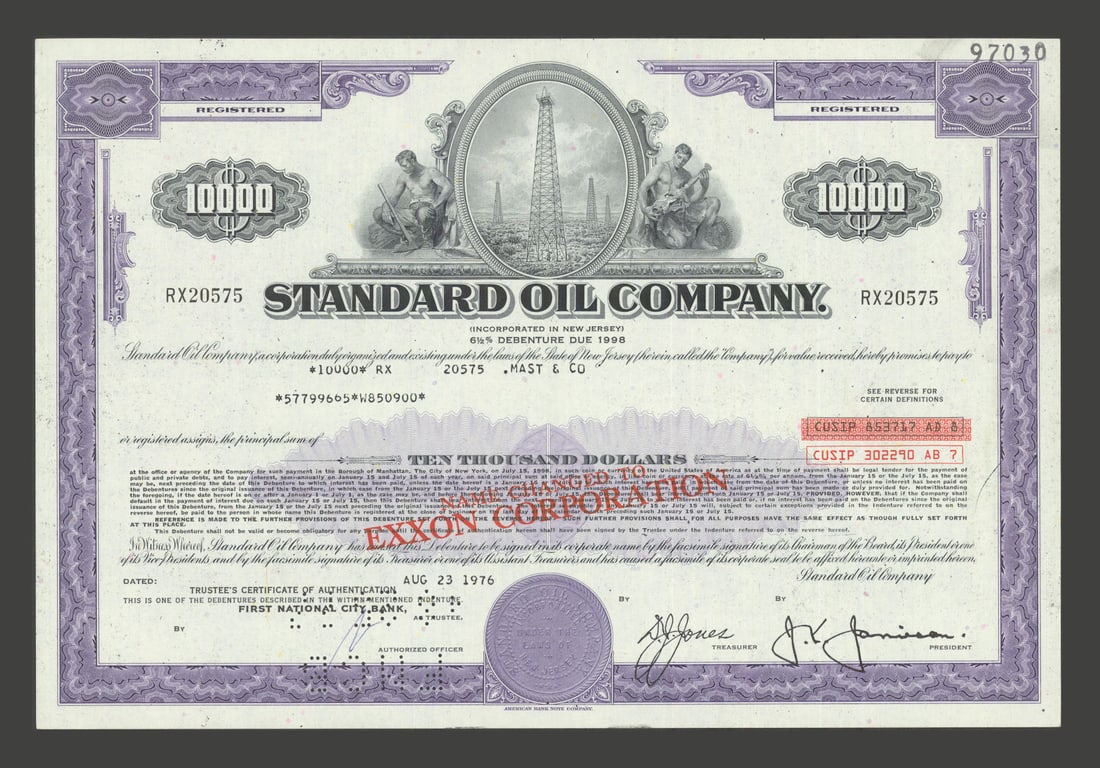 Standard Oil Company $10,000 6½% Debenture Certificate due 1998. Issued 1976 (1 of 1)