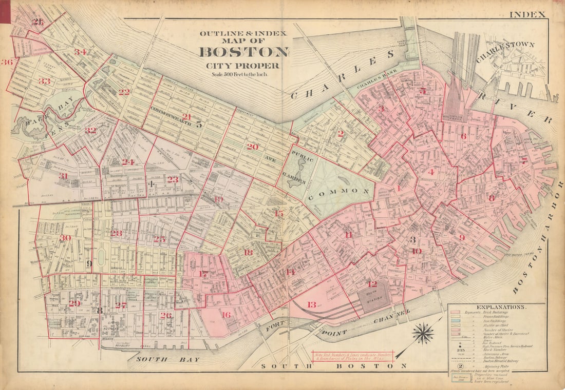 Outline & Index Map of Boston City Proper & Back Bay. G.W. Bromley 1928 (1 of 1)