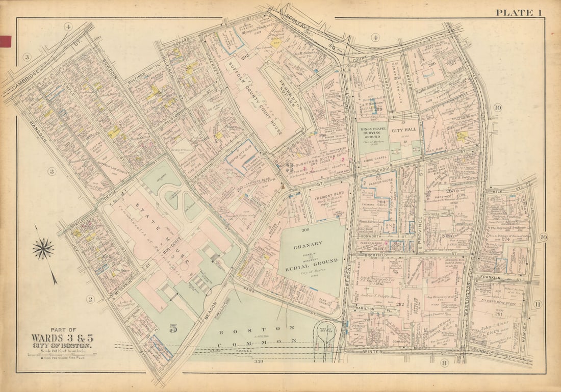 Boston #1 Beacon Hill/Downtown Crossing. City Hall/Granary. BROMLEY 1928 map (1 of 1)