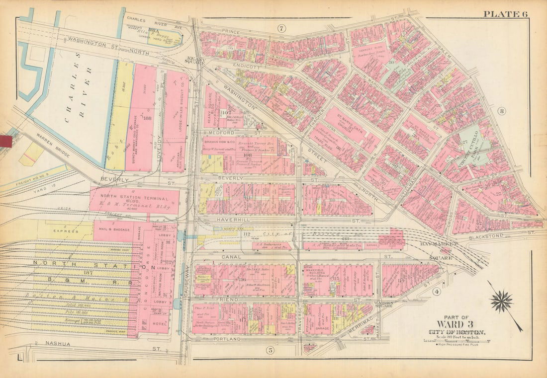 Boston #6 West End, North Station/North End. Bullfinch Triangle BROMLEY 1928 map: Title: Boston #6 West End, North Station/North End. Bullfinch Triangle BROMLEY 1928 map Description: Plate 6 - Part of Ward 3 - City of Boston [West End, North Station and southern North End,