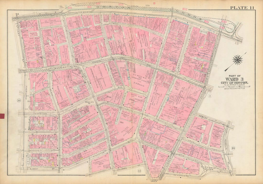 Boston #11 Downtown Crossing / Chinatown / Theatre District. BROMLEY 1928 map (1 of 1)