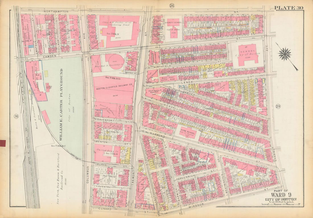 Boston #30 Roxbury/Lower South End. Carter Playground/Columbus. BROMLEY 1928 map: Title: Boston #30 Roxbury/Lower South End. Carter Playground/Columbus. BROMLEY 1928 map Description: Plate 30 - Part of Ward 9 - City of Boston [Roxbury / Lower South End border]. This map was