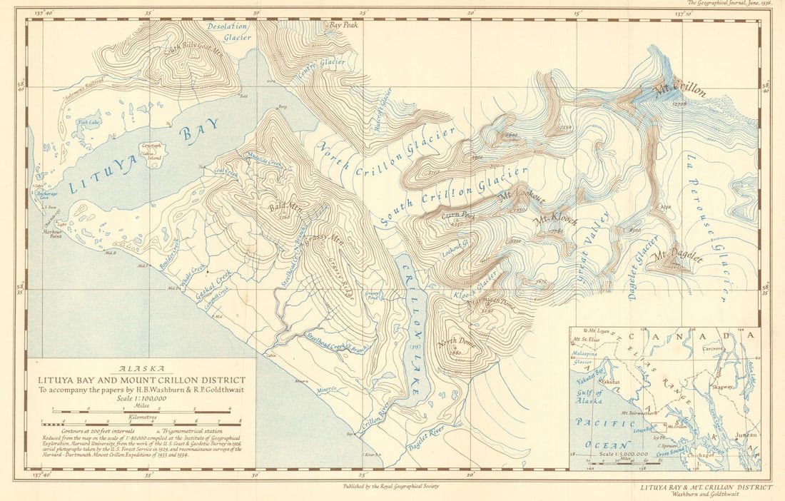 Lituya Bay & Mount Crillon district by Washburn & Goldthwait. RGS 1936 map (1 of 1)