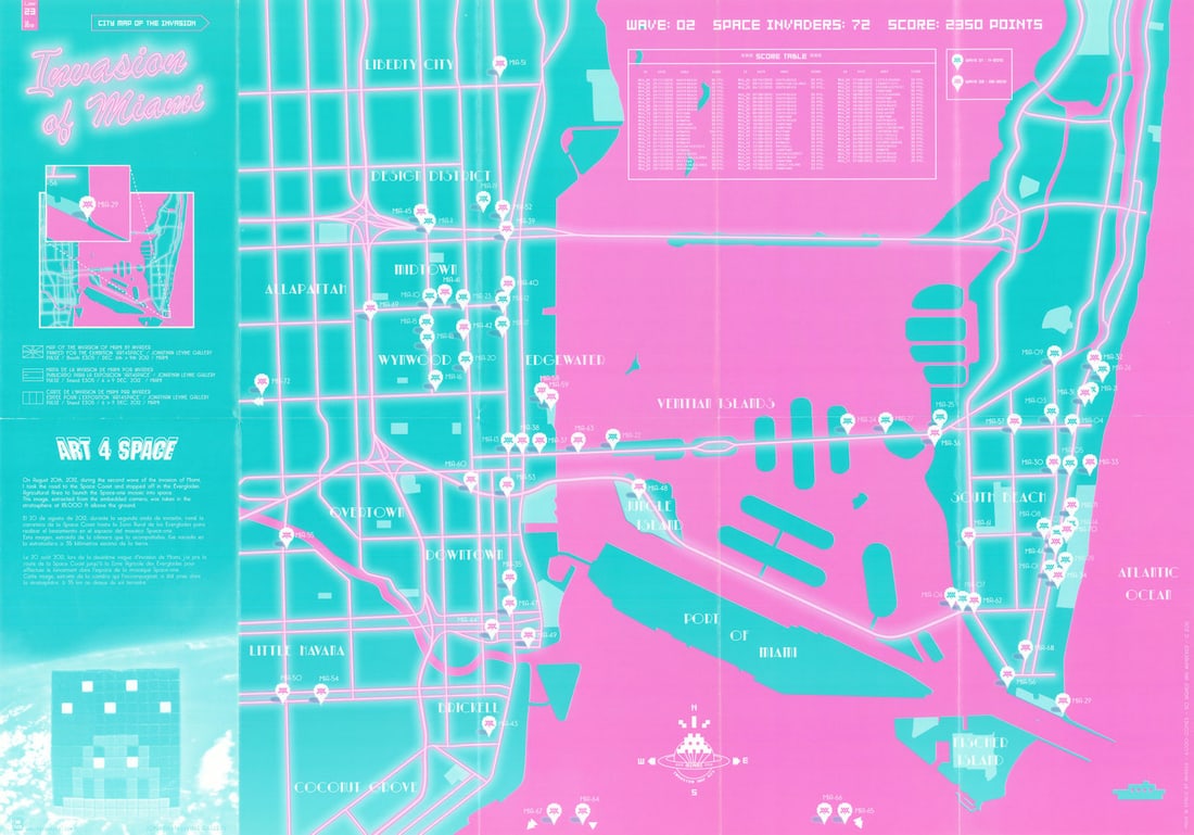 Invasion of Miami. Street artist Invader Map #23 Wave 2. Mosaic locations 2012 (1 of 1)