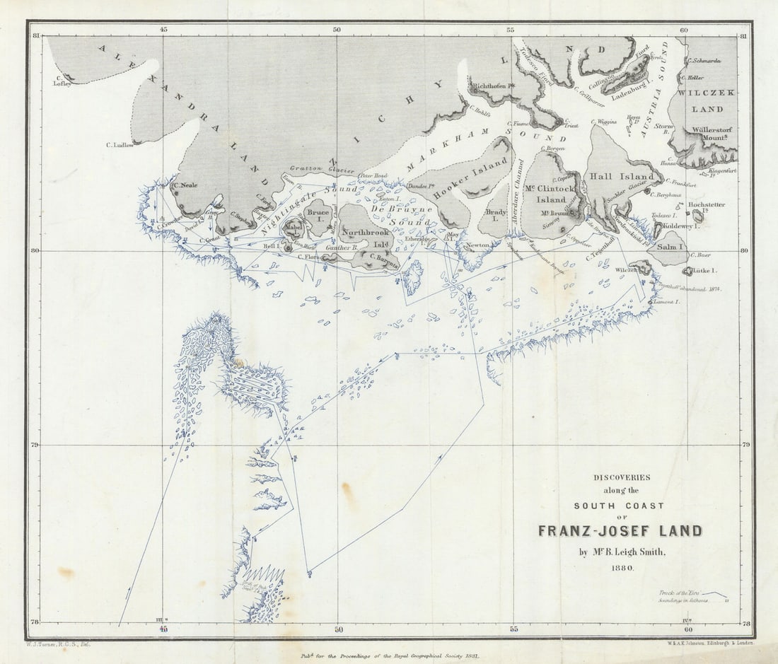 Arctic. Franz Josef Land south coast discoveries. Benjamin Smith. RGS 1898 map (1 of 1)