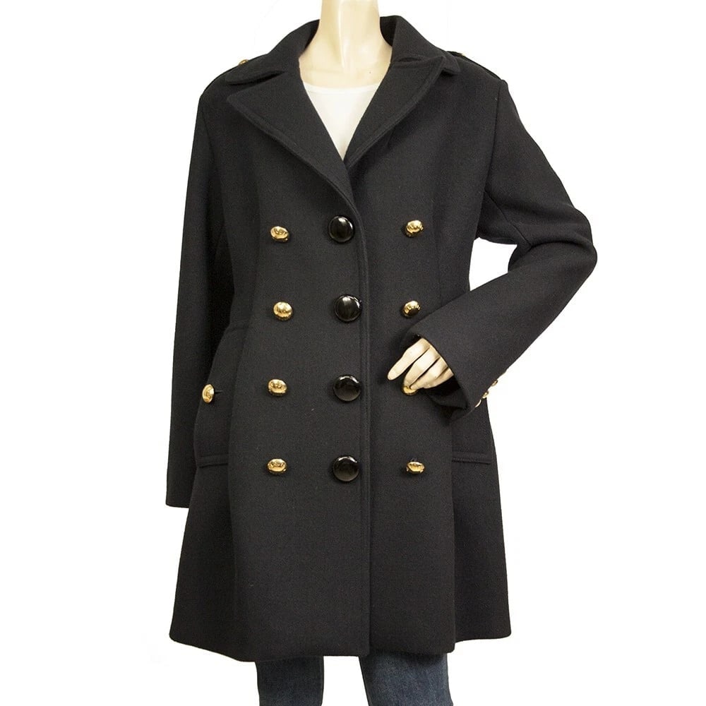 Louis Vuitton dark blue wool angora blend classic coat with gold buttons sz 38 (1 of 6)