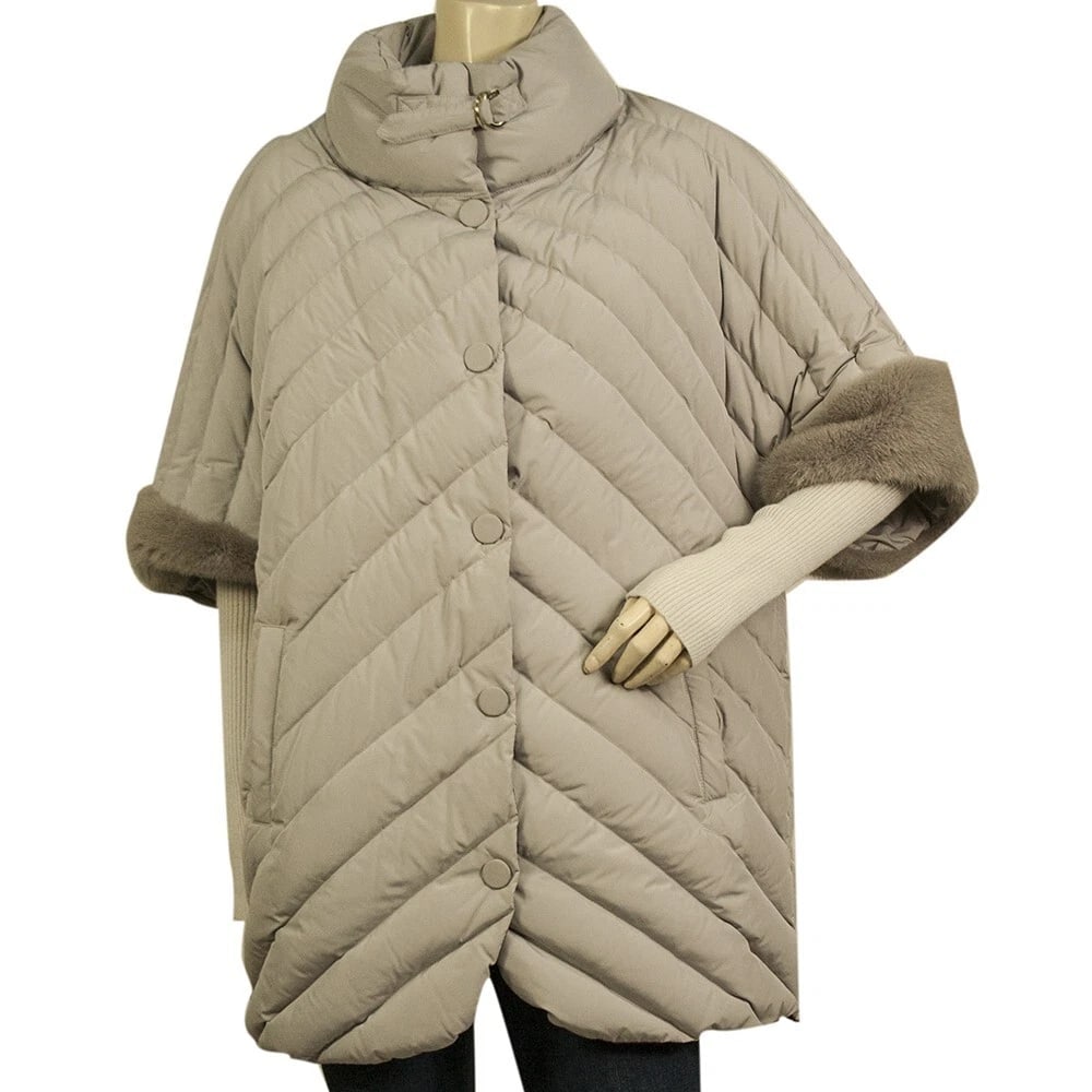 Florence mode Gray Quilted Puffer Jacket Coat Vison Mink Fur Short Sleeve 42 (1 of 8)