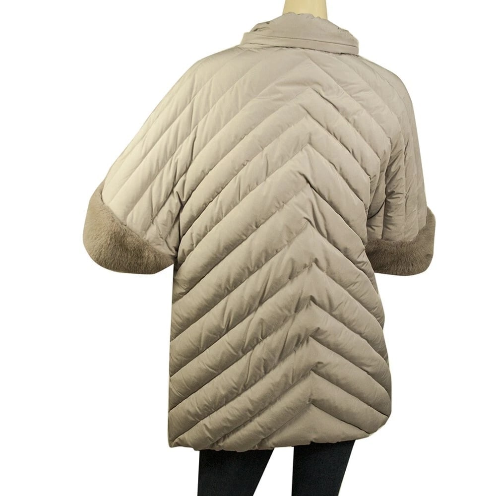 Florence mode Gray Quilted Puffer Jacket Coat Vison Mink Fur Short Sleeve 42 - 2