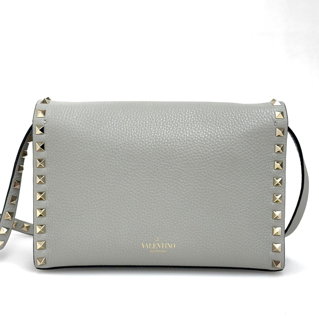 VALENTINO GARAVANI Rockstud Shoulder Bag in Grey Leather - 5
