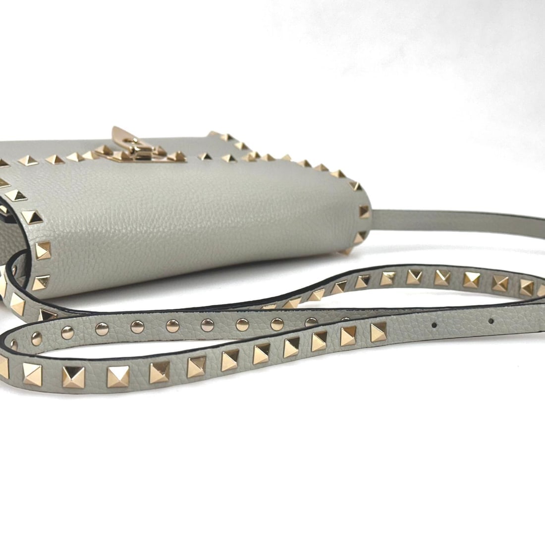 VALENTINO GARAVANI Rockstud Shoulder Bag in Grey Leather - 8