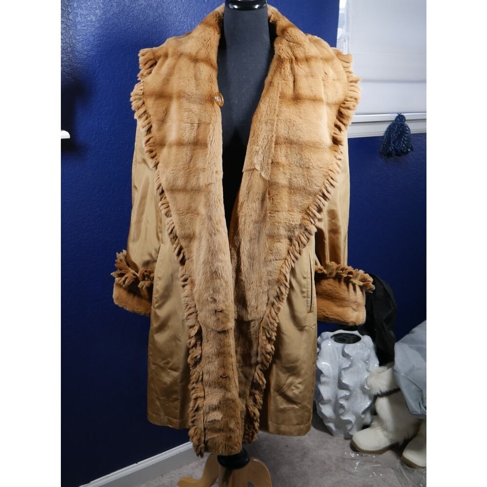 Gorgeous Whiskey Fringe Female Sheared Mink Reversible Fur Coat Jacket XL Plus - 5