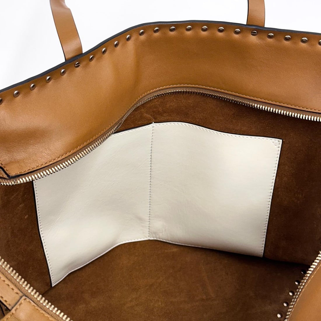 VALENTINO Rockstud Shopping Bag in Biscuit Leather with Platinum Studs - 11