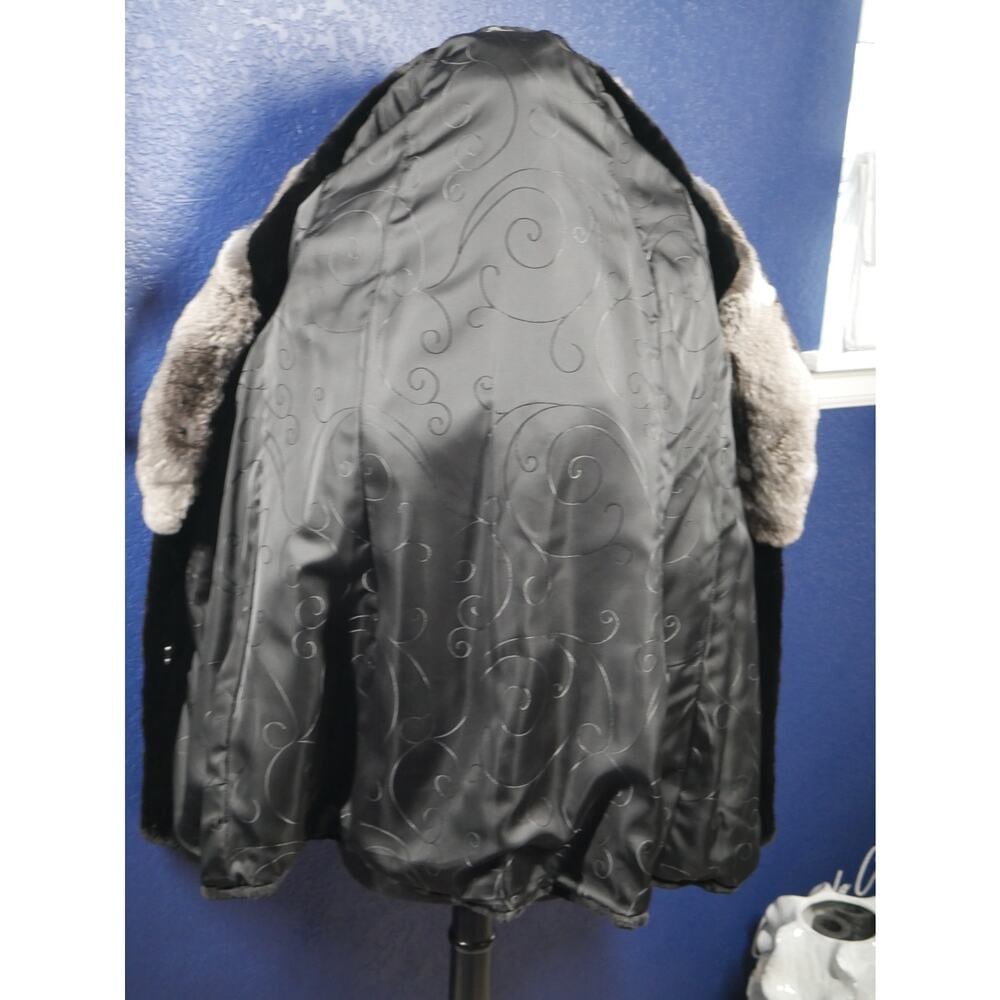 Stunning Black Sheared Beaver & Chinchilla Fur Coat Jacket - 7