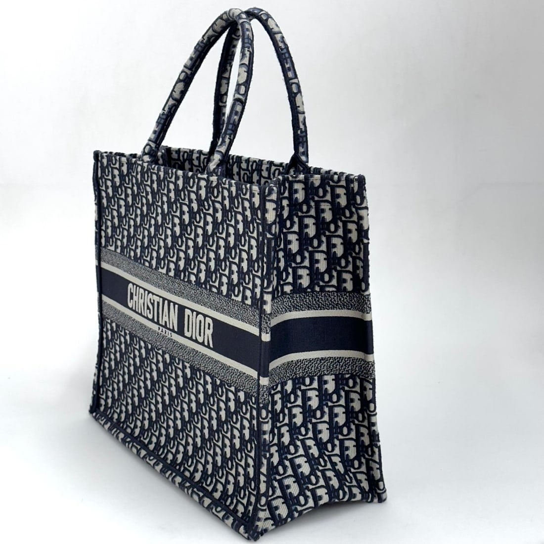 CHRISTIAN DIOR Large Oblique Book Tote Bag in Navy Blue Canvas - 2