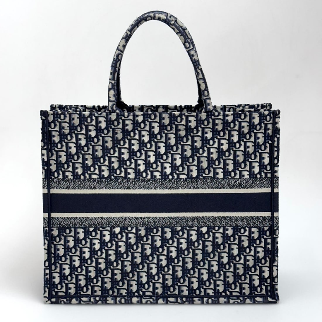 CHRISTIAN DIOR Large Oblique Book Tote Bag in Navy Blue Canvas - 4