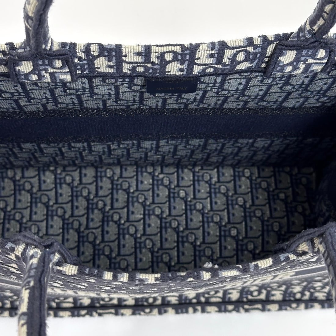 CHRISTIAN DIOR Large Oblique Book Tote Bag in Navy Blue Canvas - 9